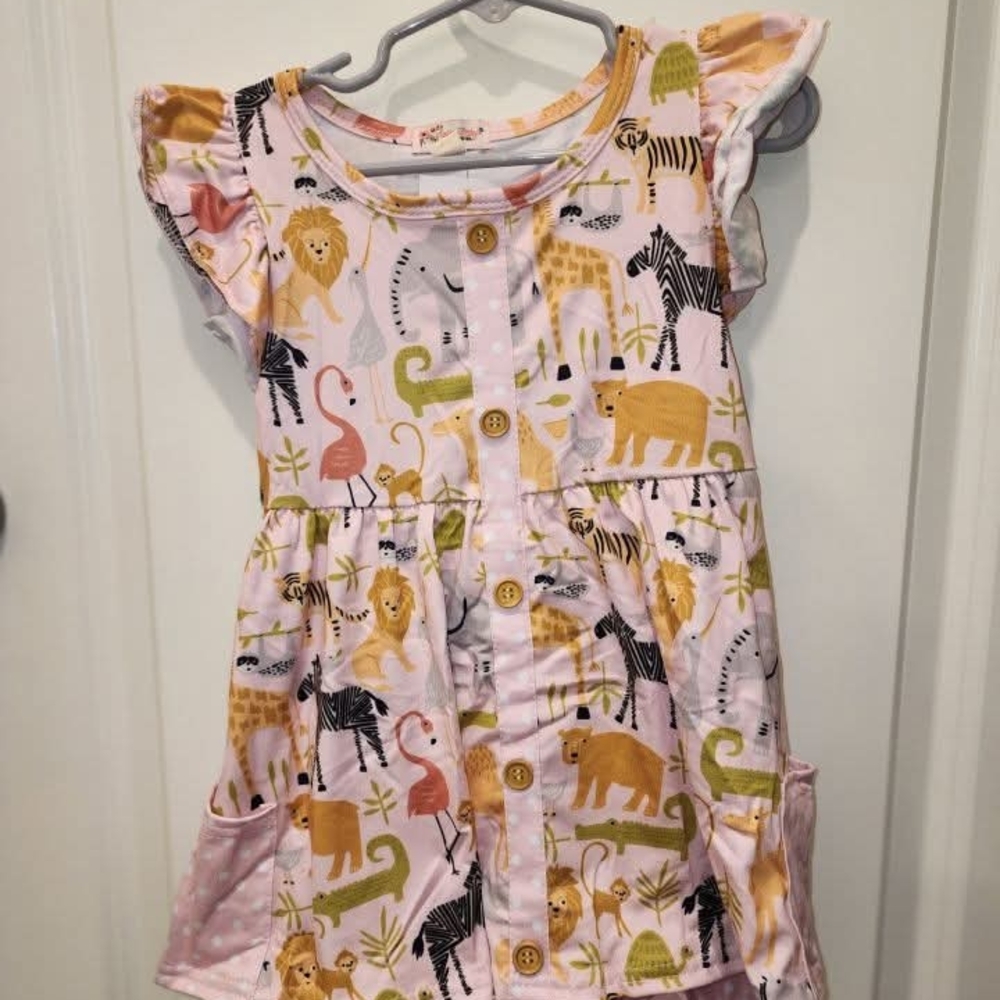 Pink Animal Print Kids Casual Dress